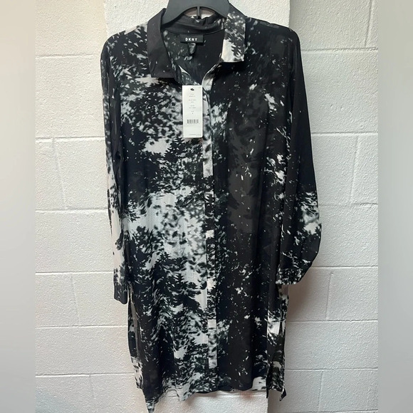 DKNY Sheer Long Sleeve Regular Swim Cover Up - Picture 1 of 5